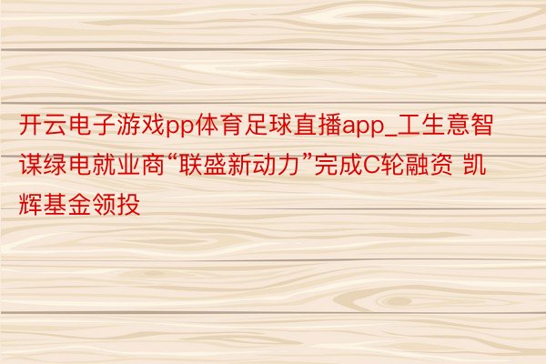 开云电子游戏pp体育足球直播app_工生意智谋绿电就业商“联盛新动力”完成C轮融资 凯辉基金领投