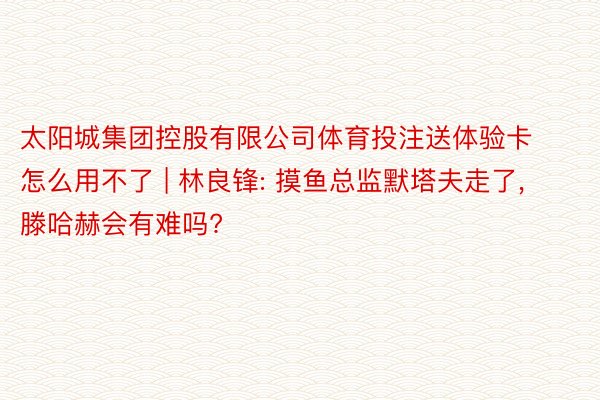 太阳城集团控股有限公司体育投注送体验卡怎么用不了 | 林良锋: 摸鱼总监默塔夫走了, 滕哈赫会有难吗?