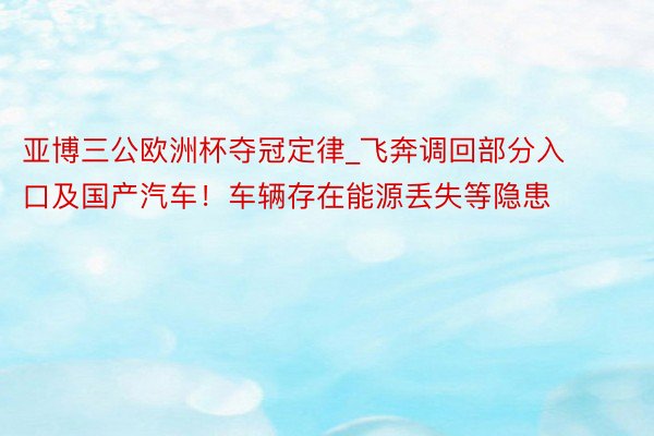 亚博三公欧洲杯夺冠定律_飞奔调回部分入口及国产汽车！车辆存在能源丢失等隐患