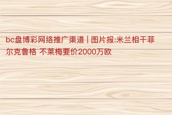 bc盘博彩网络推广渠道 | 图片报:米兰相干菲尔克鲁格 不莱梅要价2000万欧