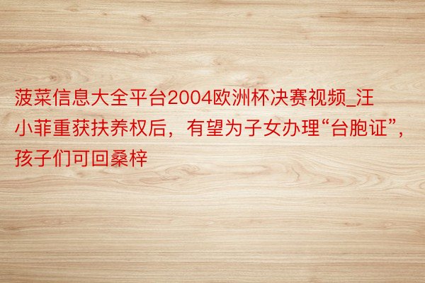 菠菜信息大全平台2004欧洲杯决赛视频_汪小菲重获扶养权后，有望为子女办理“台胞证”，孩子们可回桑梓