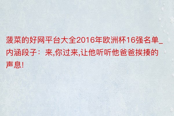 菠菜的好网平台大全2016年欧洲杯16强名单_内涵段子：来,你过来,让他听听他爸爸挨揍的声息!