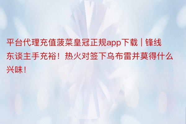 平台代理充值菠菜皇冠正规app下载 | 锋线东谈主手充裕！热火对签下乌布雷并莫得什么兴味！